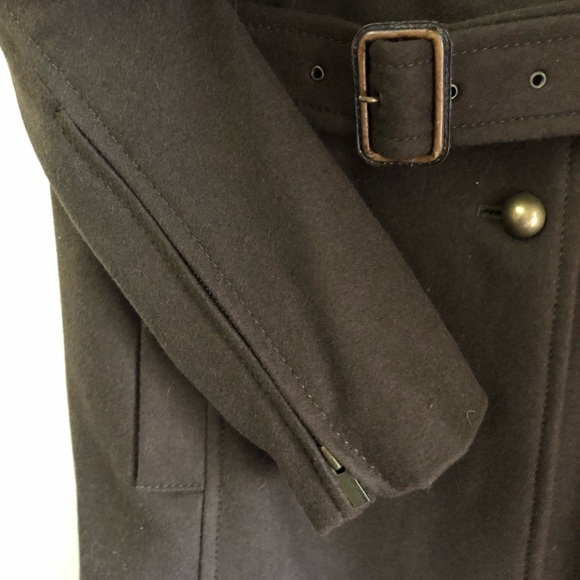 BCBGMAXAZRIA Double Breasted Wool Blend Trench Coat with Belt, Dark Olive, Small - Picture 3 of 6